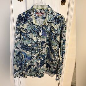 Robert Graham Exclusive PreOwned Blue green Casual Dress Paisley Shirt Size 4XL